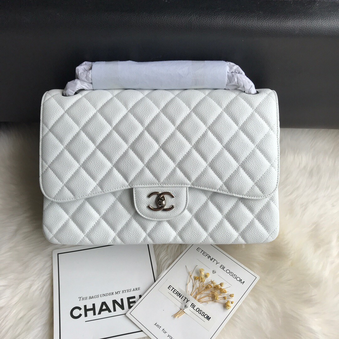 Chanel Classic Flap Jumbo 30cm CF White Silver