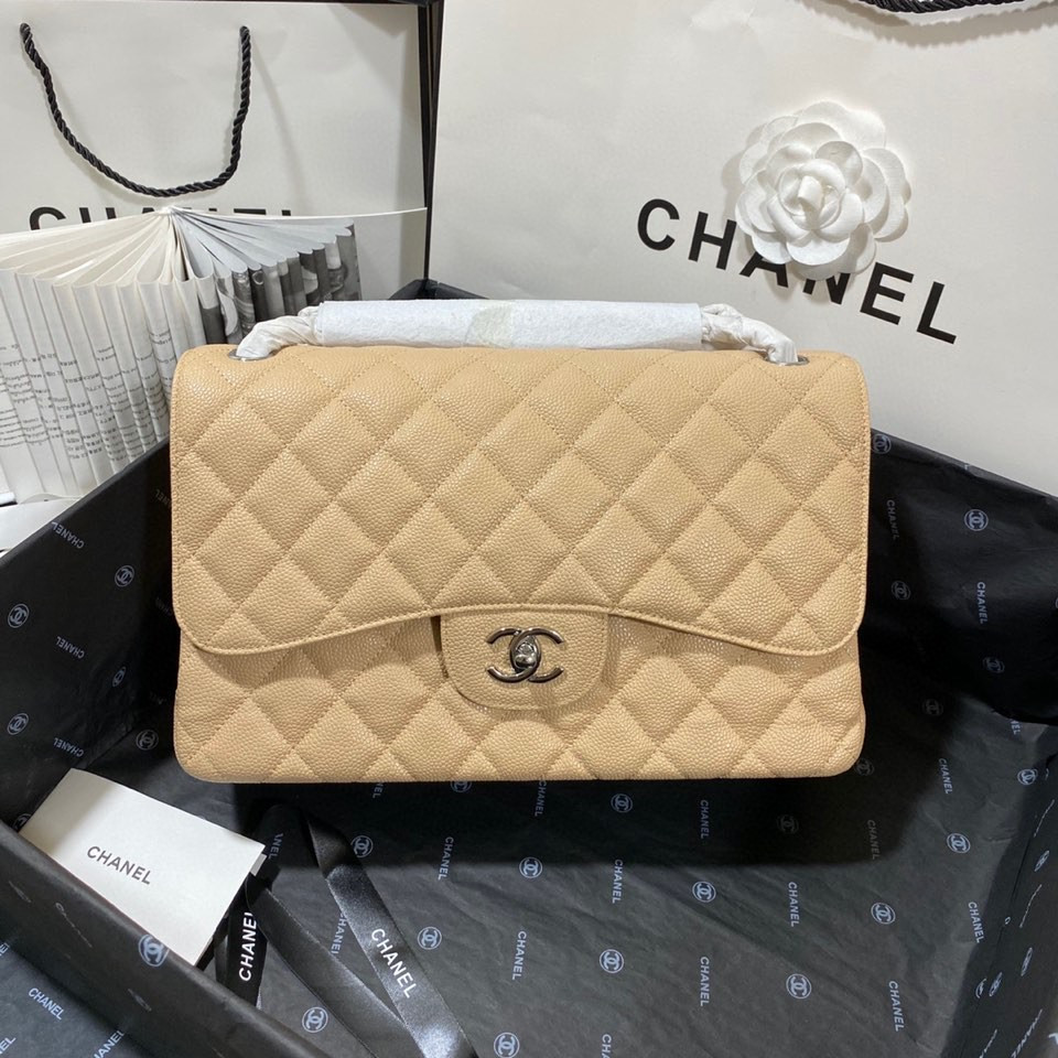 Chanel Classic Flap Jumbo 30cm CF Khaki Silver - Image 4