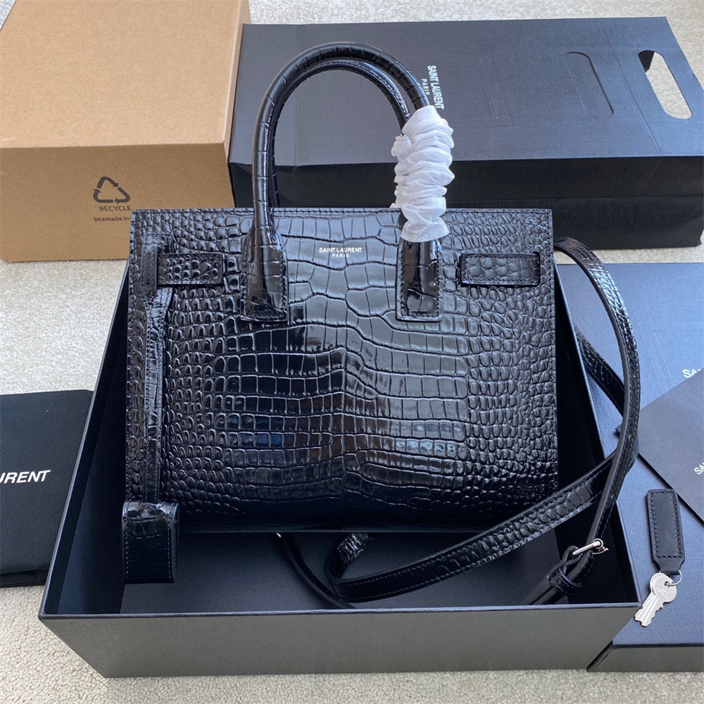 YSL SAC DE JOUR BABY IN CROCODILE EMBOSSED LEATHER BLACK - Image 2