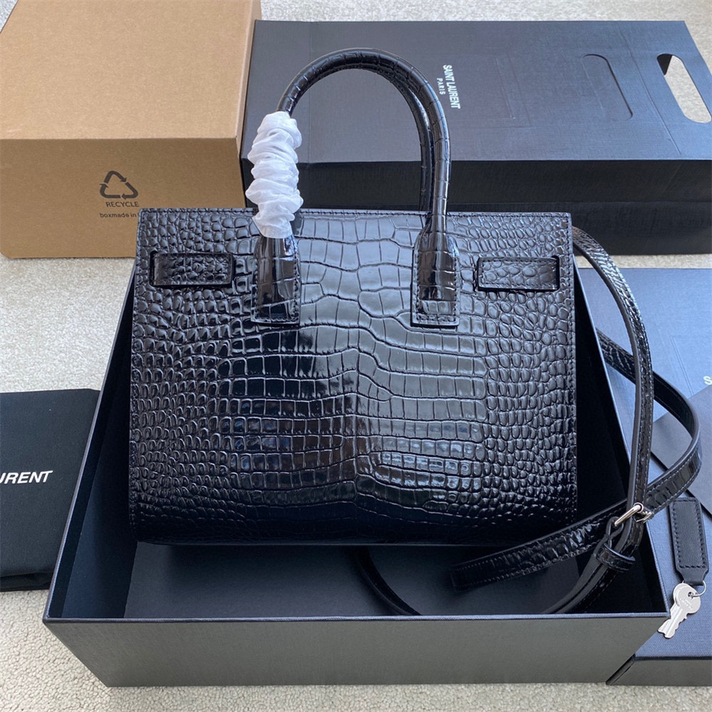 YSL SAC DE JOUR BABY IN CROCODILE EMBOSSED LEATHER BLACK - Image 3
