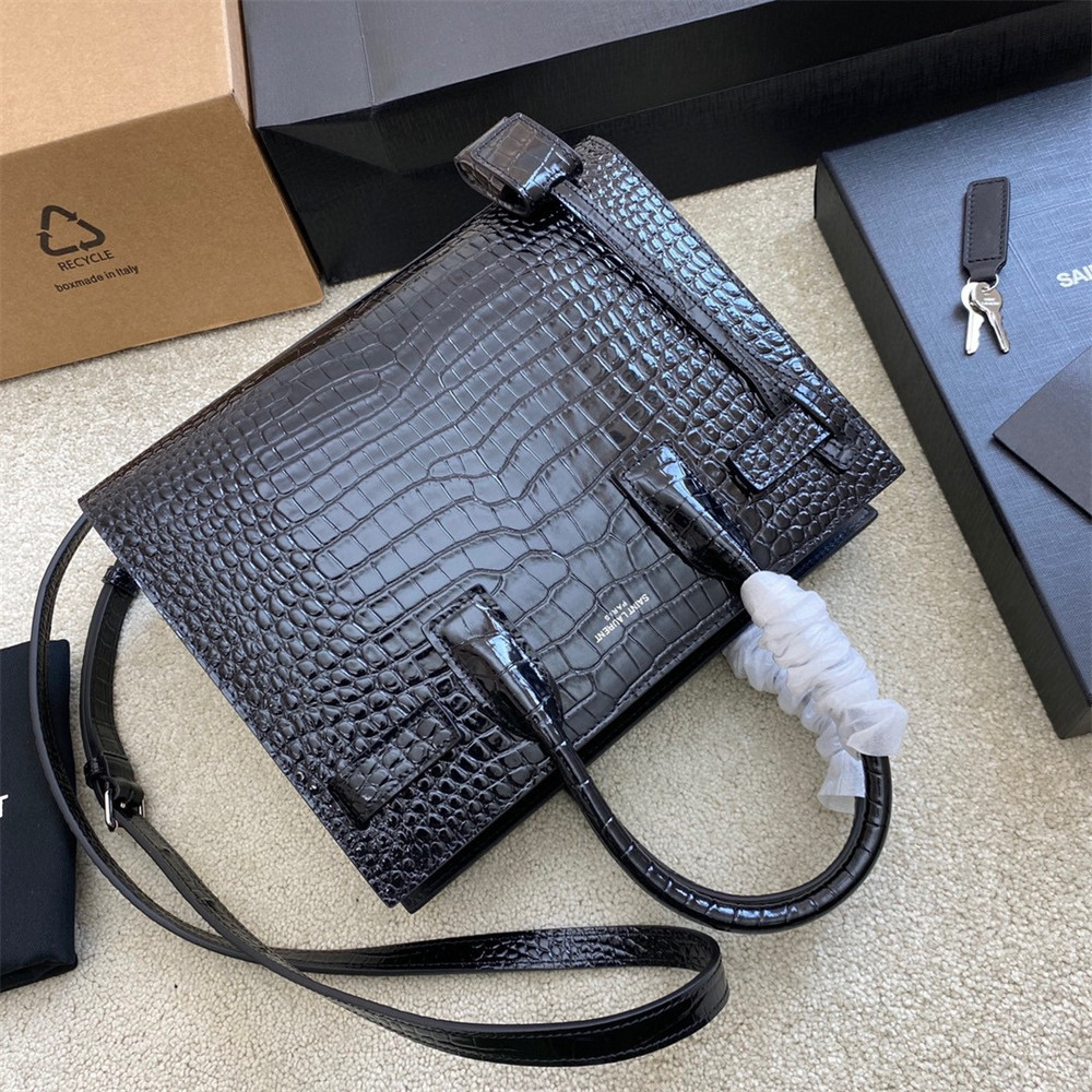 YSL SAC DE JOUR BABY IN CROCODILE EMBOSSED LEATHER BLACK - Image 10