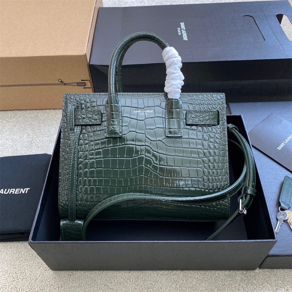 YSL SAC DE JOUR NANO IN CROCODILE EMBOSSED LEATHER GREEN 8.6 X 6.8 X 3.5 INCHES - Image 2
