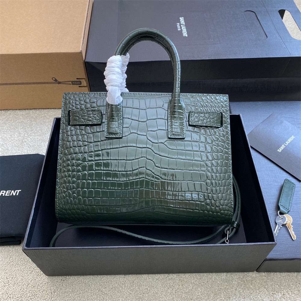 YSL SAC DE JOUR NANO IN CROCODILE EMBOSSED LEATHER GREEN 8.6 X 6.8 X 3.5 INCHES - Image 3