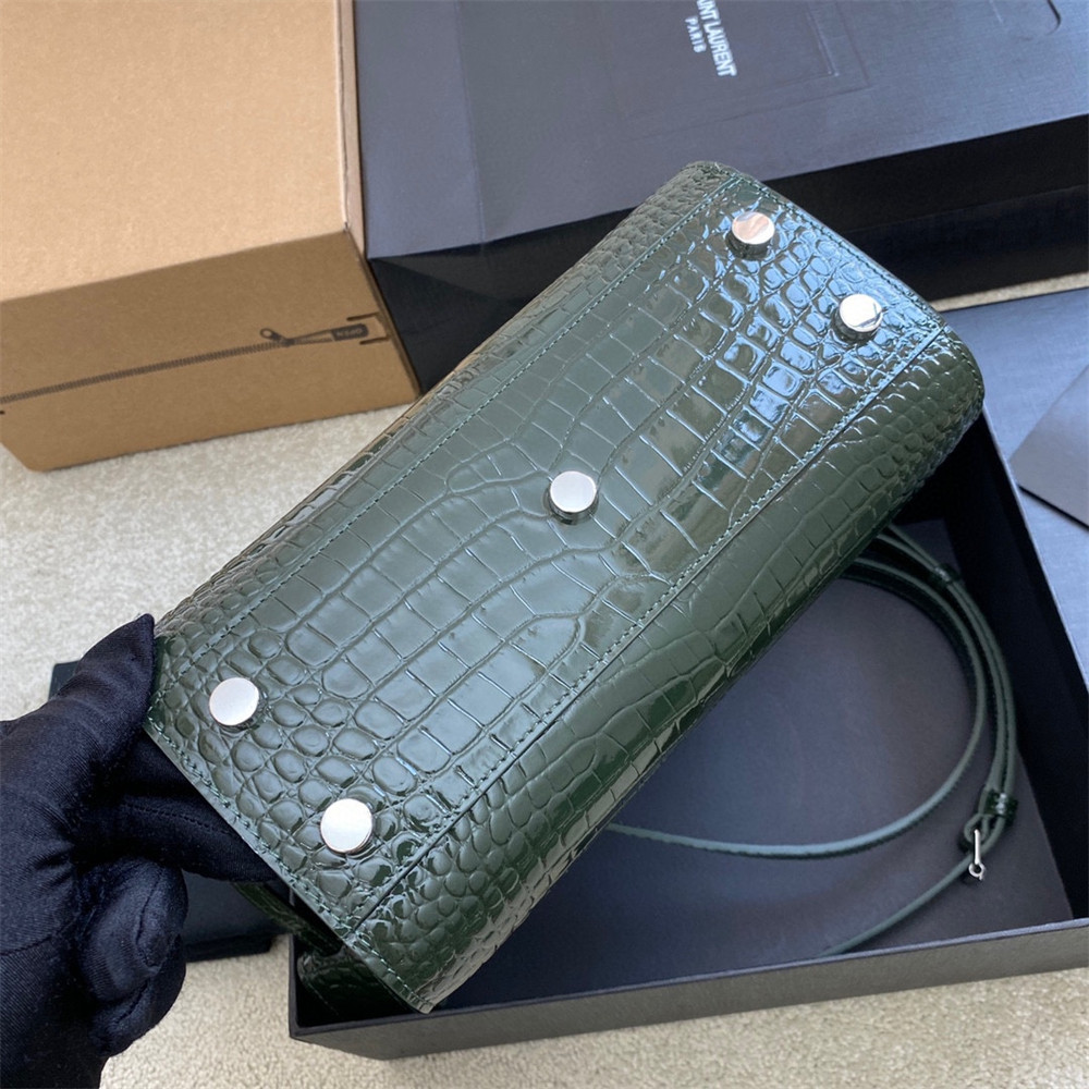 YSL SAC DE JOUR NANO IN CROCODILE EMBOSSED LEATHER GREEN 8.6 X 6.8 X 3.5 INCHES - Image 5