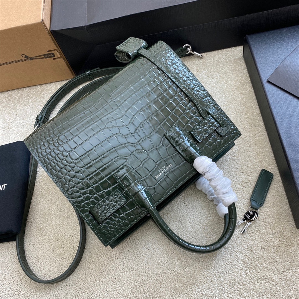 YSL SAC DE JOUR NANO IN CROCODILE EMBOSSED LEATHER GREEN 8.6 X 6.8 X 3.5 INCHES - Image 6