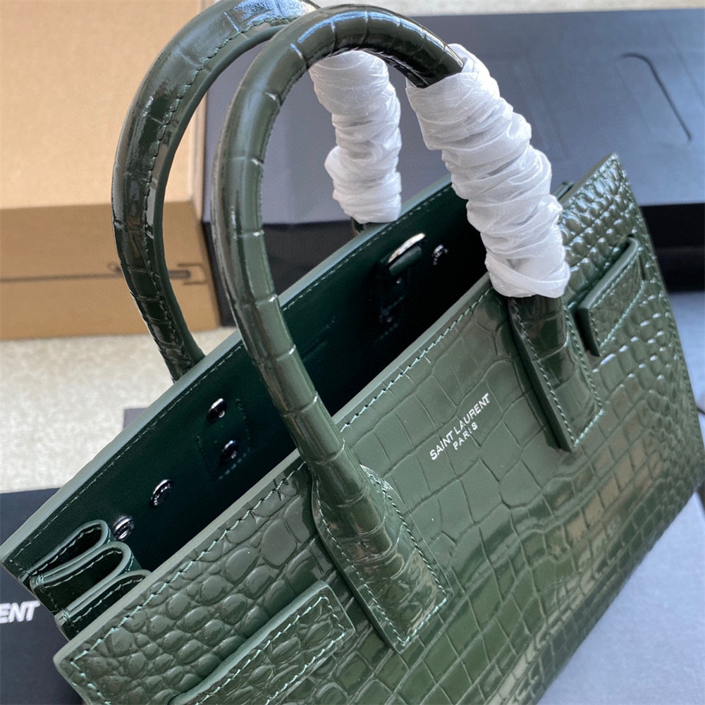 YSL SAC DE JOUR NANO IN CROCODILE EMBOSSED LEATHER GREEN 8.6 X 6.8 X 3.5 INCHES - Image 7