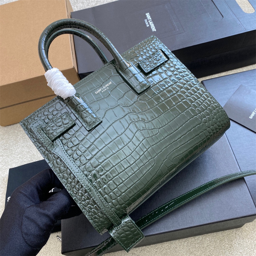 YSL SAC DE JOUR NANO IN CROCODILE EMBOSSED LEATHER GREEN 8.6 X 6.8 X 3.5 INCHES - Image 10