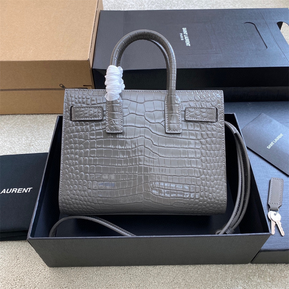 YSL SAC DE JOUR NANO IN CROCODILE EMBOSSED LEATHER DARK GREY 8.6 X 6.8 X 3.5 INCHES - Image 3