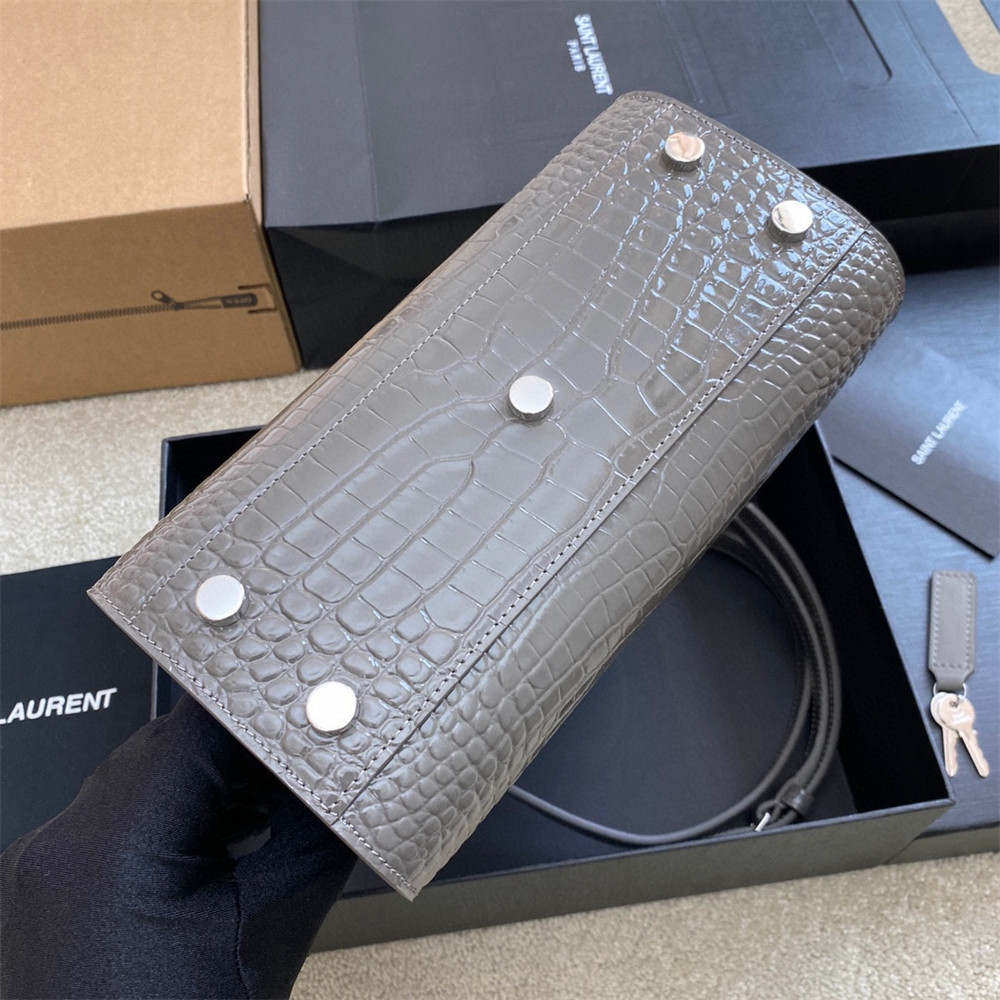 YSL SAC DE JOUR NANO IN CROCODILE EMBOSSED LEATHER DARK GREY 8.6 X 6.8 X 3.5 INCHES - Image 5