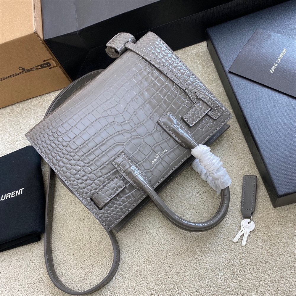 YSL SAC DE JOUR NANO IN CROCODILE EMBOSSED LEATHER DARK GREY 8.6 X 6.8 X 3.5 INCHES - Image 6