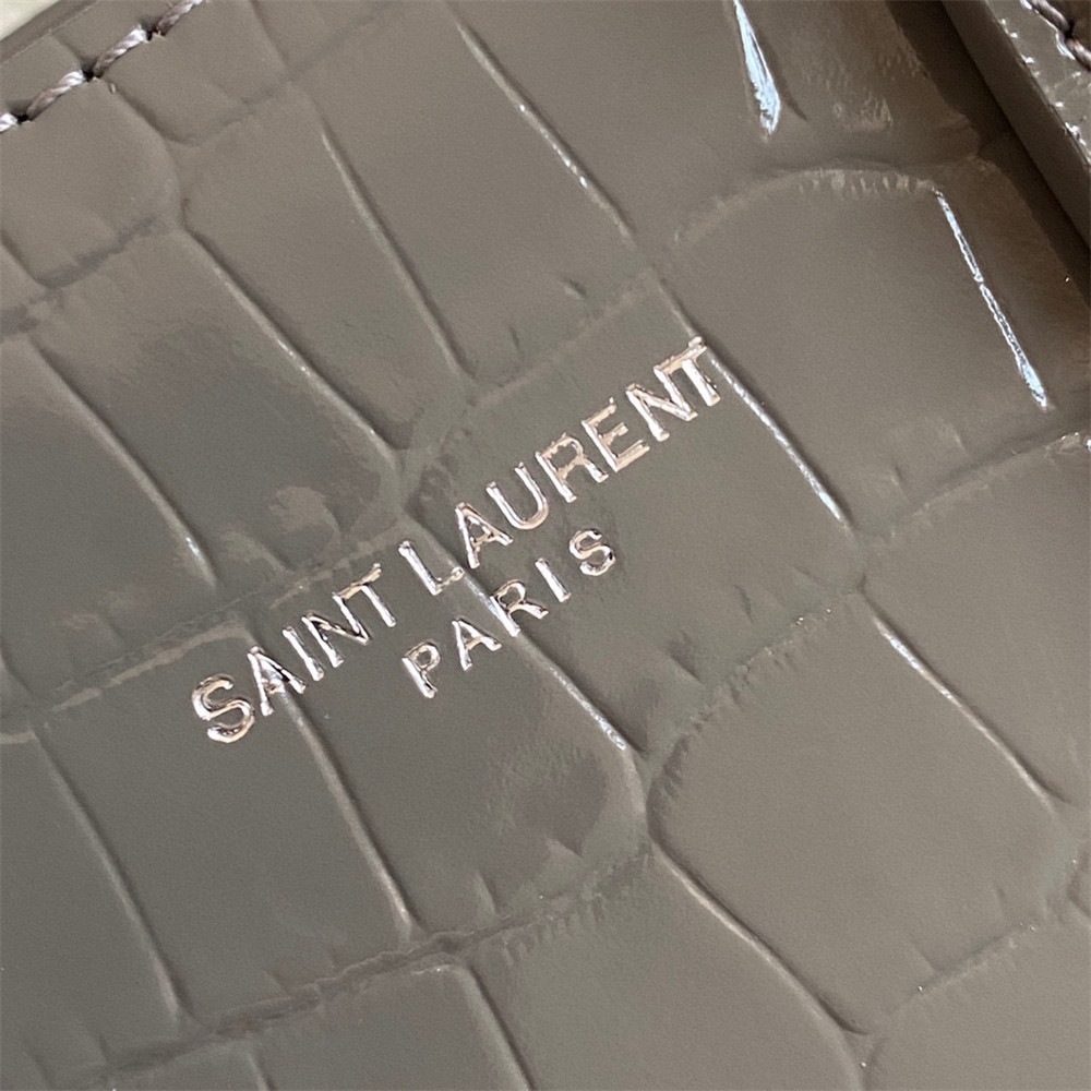 YSL SAC DE JOUR NANO IN CROCODILE EMBOSSED LEATHER DARK GREY 8.6 X 6.8 X 3.5 INCHES - Image 7