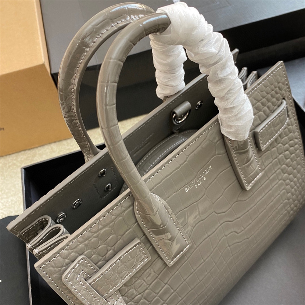 YSL SAC DE JOUR NANO IN CROCODILE EMBOSSED LEATHER DARK GREY 8.6 X 6.8 X 3.5 INCHES - Image 8