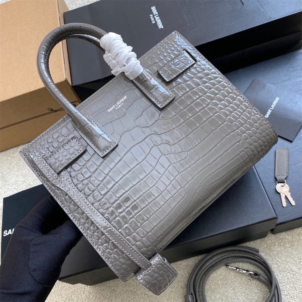 YSL SAC DE JOUR NANO IN CROCODILE EMBOSSED LEATHER DARK GREY 8.6 X 6.8 X 3.5 INCHES - Image 10