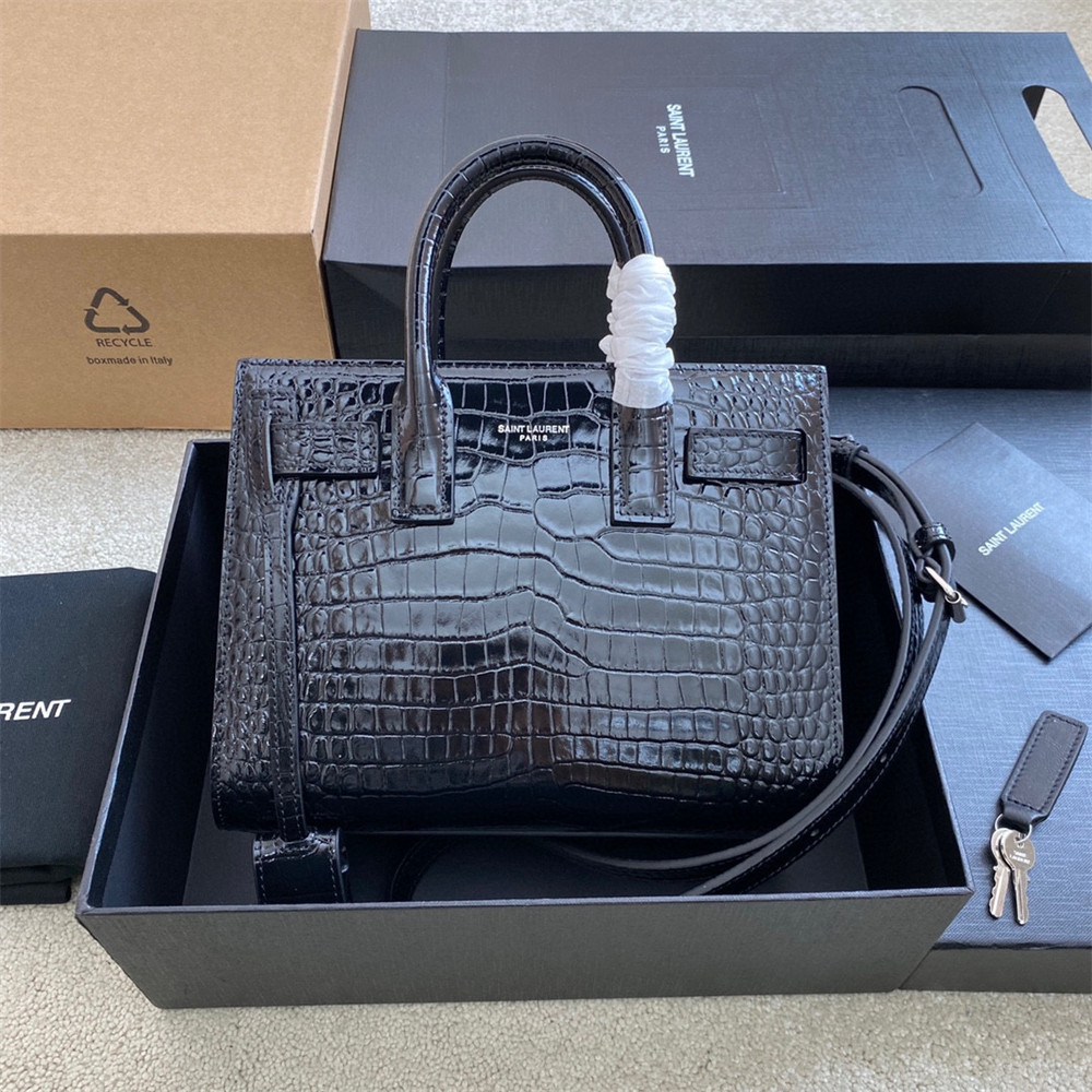 YSL SAC DE JOUR NANO IN CROCODILE EMBOSSED LEATHER BLACK 8.6 X 6.8 X 3.5 INCHES - Image 2