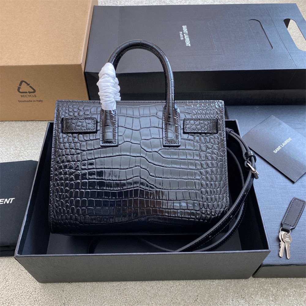 YSL SAC DE JOUR NANO IN CROCODILE EMBOSSED LEATHER BLACK 8.6 X 6.8 X 3.5 INCHES - Image 3