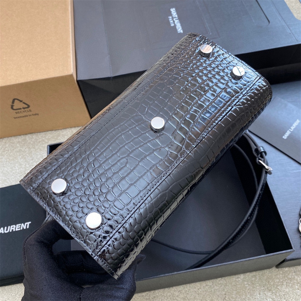 YSL SAC DE JOUR NANO IN CROCODILE EMBOSSED LEATHER BLACK 8.6 X 6.8 X 3.5 INCHES - Image 5