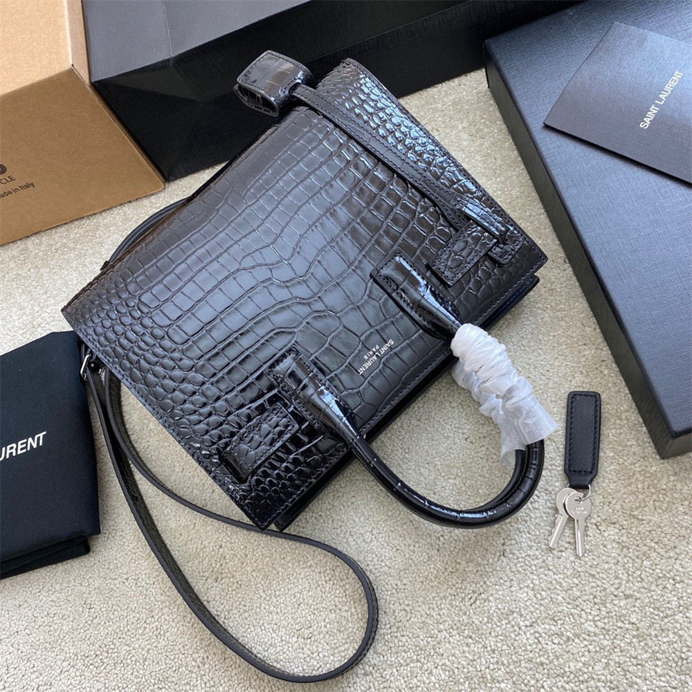 YSL SAC DE JOUR NANO IN CROCODILE EMBOSSED LEATHER BLACK 8.6 X 6.8 X 3.5 INCHES - Image 6