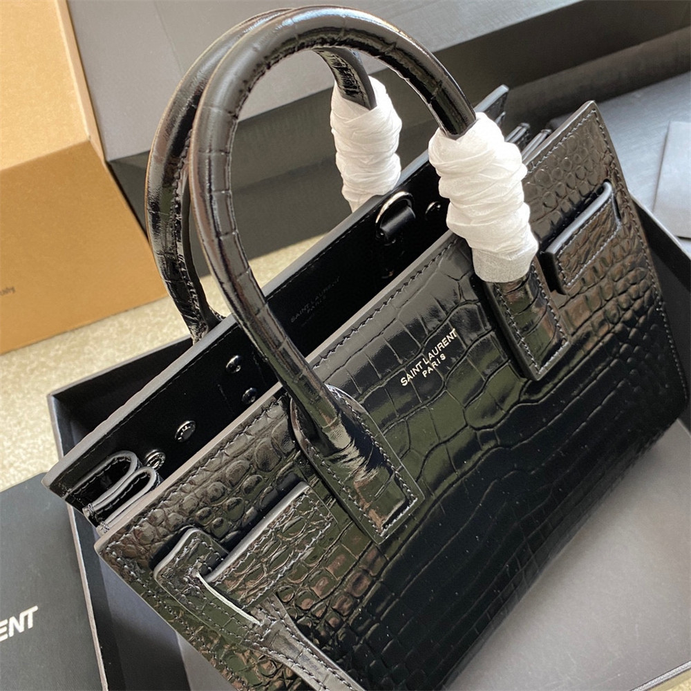 YSL SAC DE JOUR NANO IN CROCODILE EMBOSSED LEATHER BLACK 8.6 X 6.8 X 3.5 INCHES - Image 9
