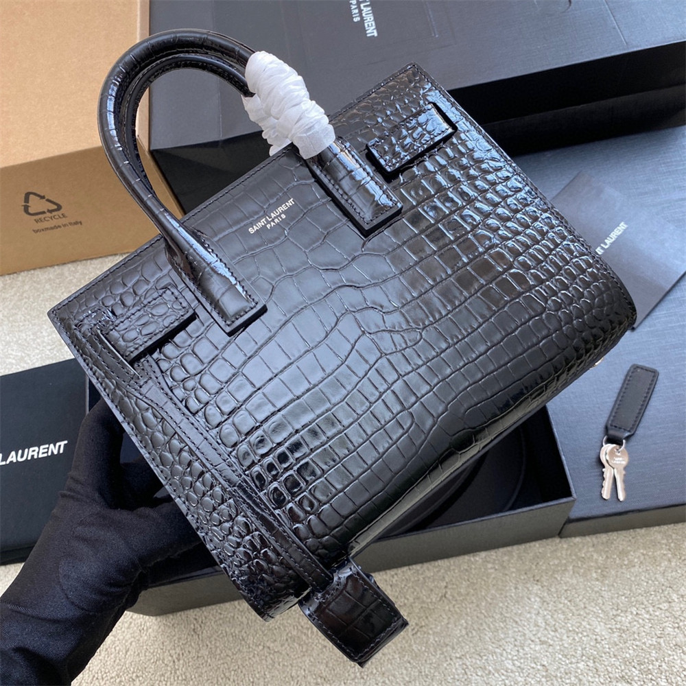 YSL SAC DE JOUR NANO IN CROCODILE EMBOSSED LEATHER BLACK 8.6 X 6.8 X 3.5 INCHES - Image 10