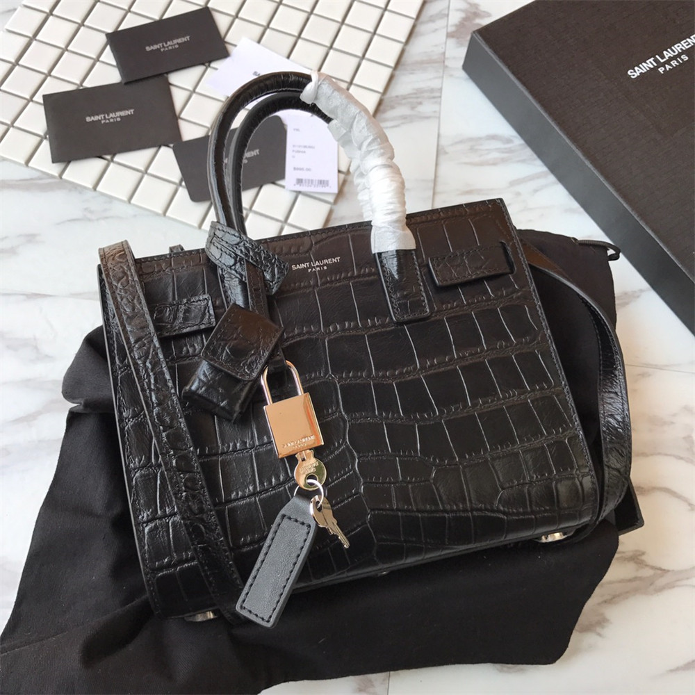 YSL SAC DE JOUR NANO IN MATTE CROCODILE EMBOSSED LEATHER BLACK - Image 2