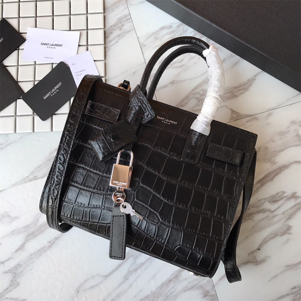 YSL SAC DE JOUR NANO IN MATTE CROCODILE EMBOSSED LEATHER BLACK - Image 3