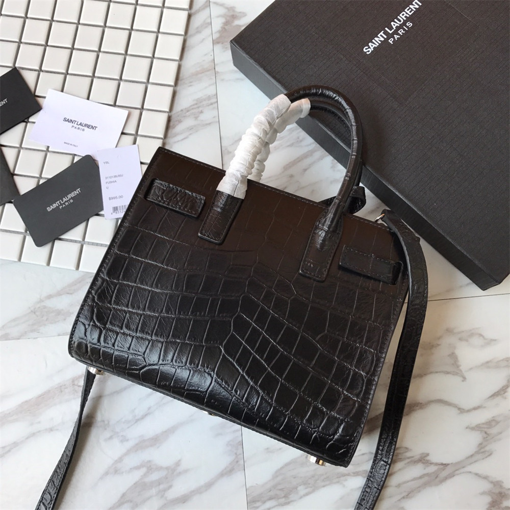 YSL SAC DE JOUR NANO IN MATTE CROCODILE EMBOSSED LEATHER BLACK - Image 7