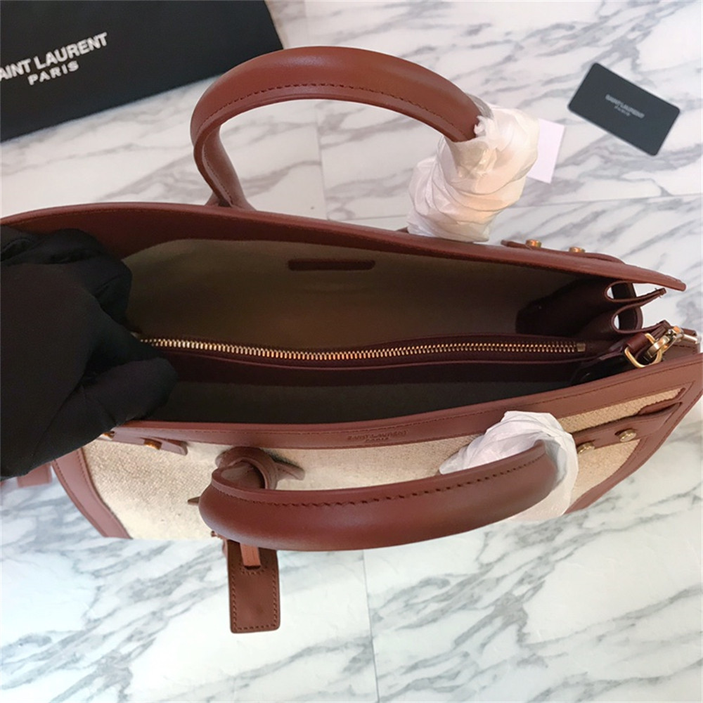 YSL SAC DE JOUR SMALL IN CANVAS AND LEATHER BEIGE SEA SALT AND BRICK - Image 5
