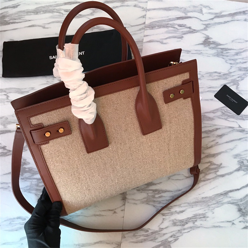 YSL SAC DE JOUR SMALL IN CANVAS AND LEATHER BEIGE SEA SALT AND BRICK - Image 6