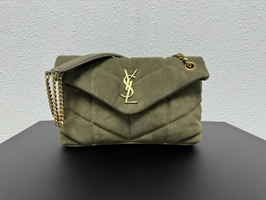 YSL PUFFER SMALL IN SHINY VELVET PALE OLIVE - Image 2