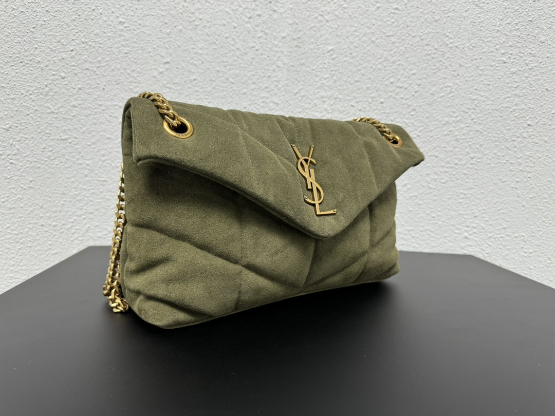 YSL PUFFER SMALL IN SHINY VELVET PALE OLIVE - Image 3
