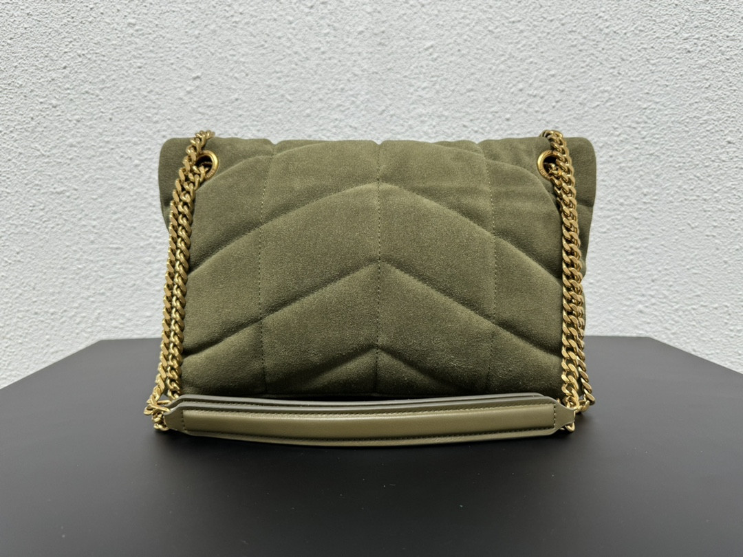 YSL PUFFER SMALL IN SHINY VELVET PALE OLIVE - Image 4