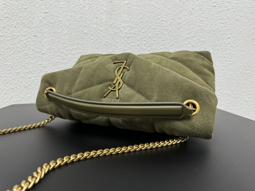YSL PUFFER SMALL IN SHINY VELVET PALE OLIVE - Image 5