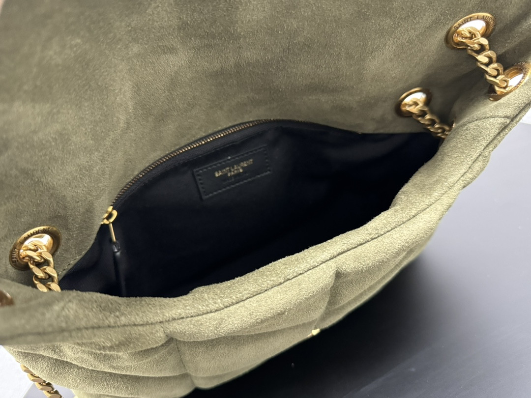 YSL PUFFER SMALL IN SHINY VELVET PALE OLIVE - Image 9