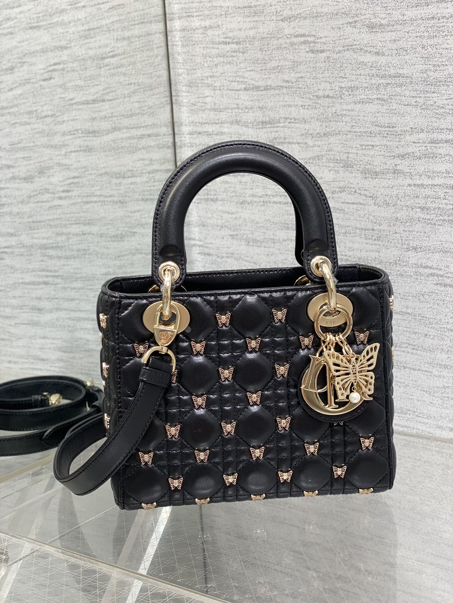 SMALL LADY DIOR Black with Butterfly Studs - Image 2