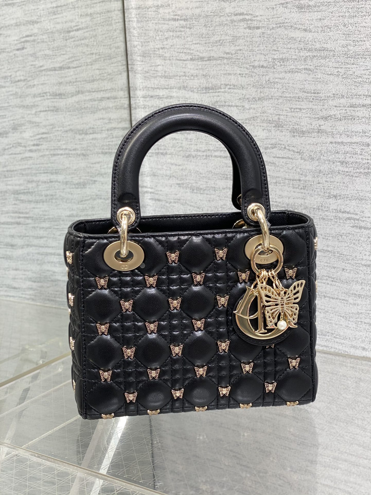 SMALL LADY DIOR Black with Butterfly Studs - Image 3