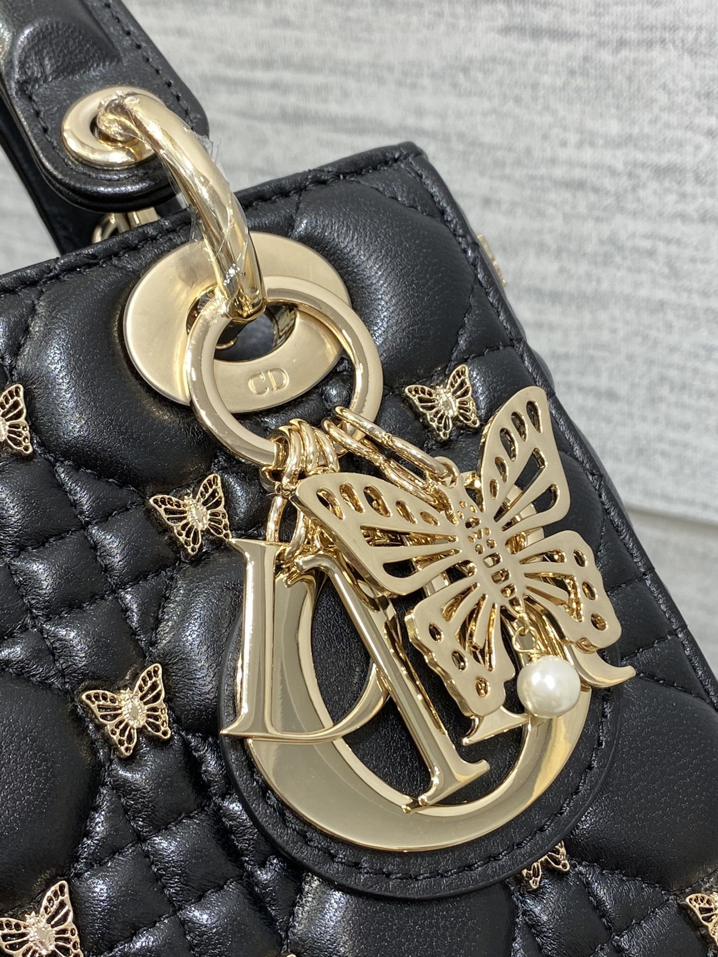 SMALL LADY DIOR Black with Butterfly Studs - Image 4