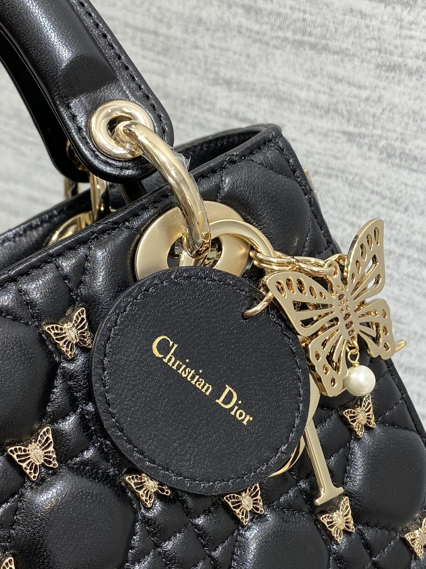 SMALL LADY DIOR Black with Butterfly Studs - Image 5