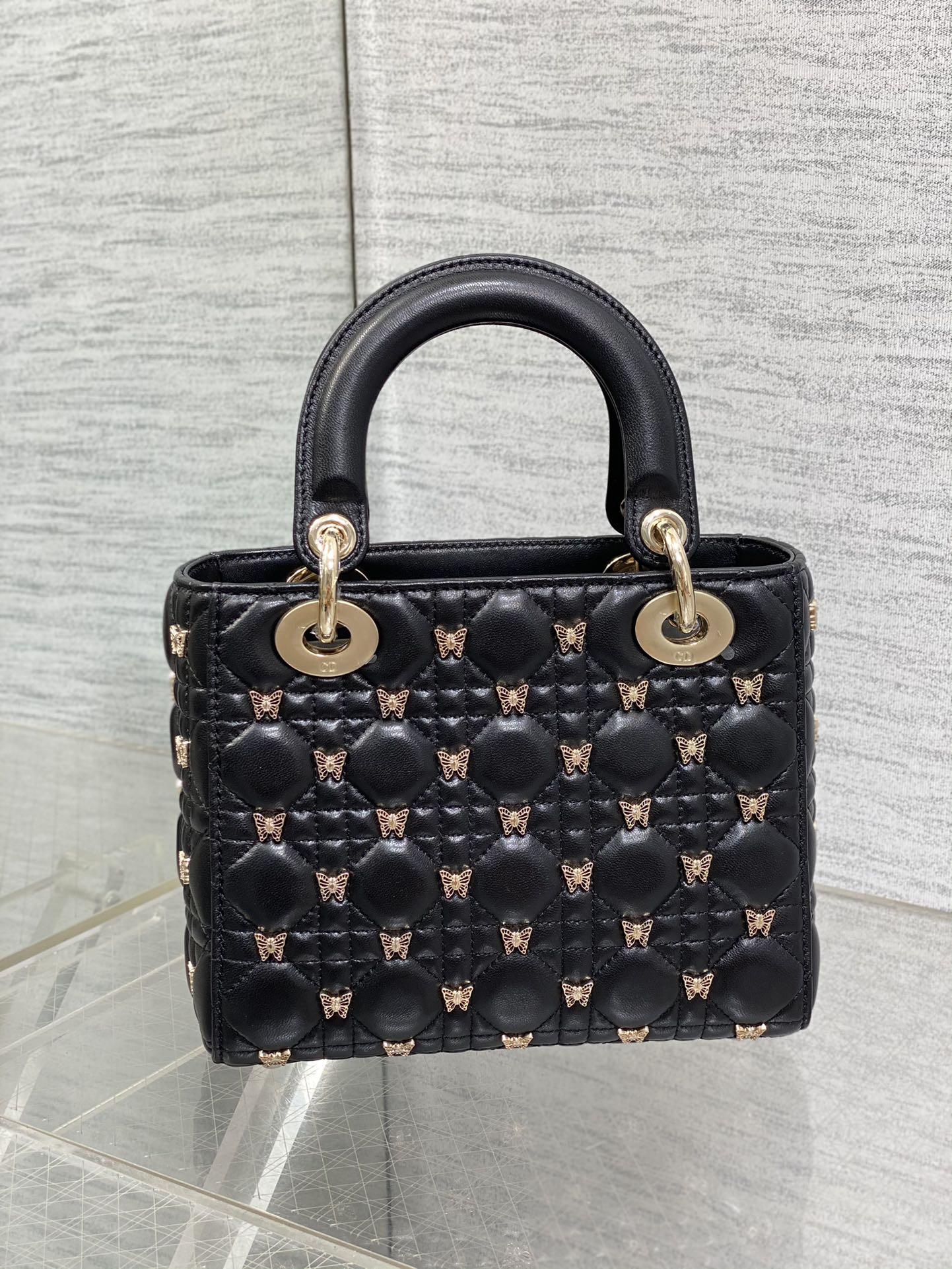SMALL LADY DIOR Black with Butterfly Studs - Image 6