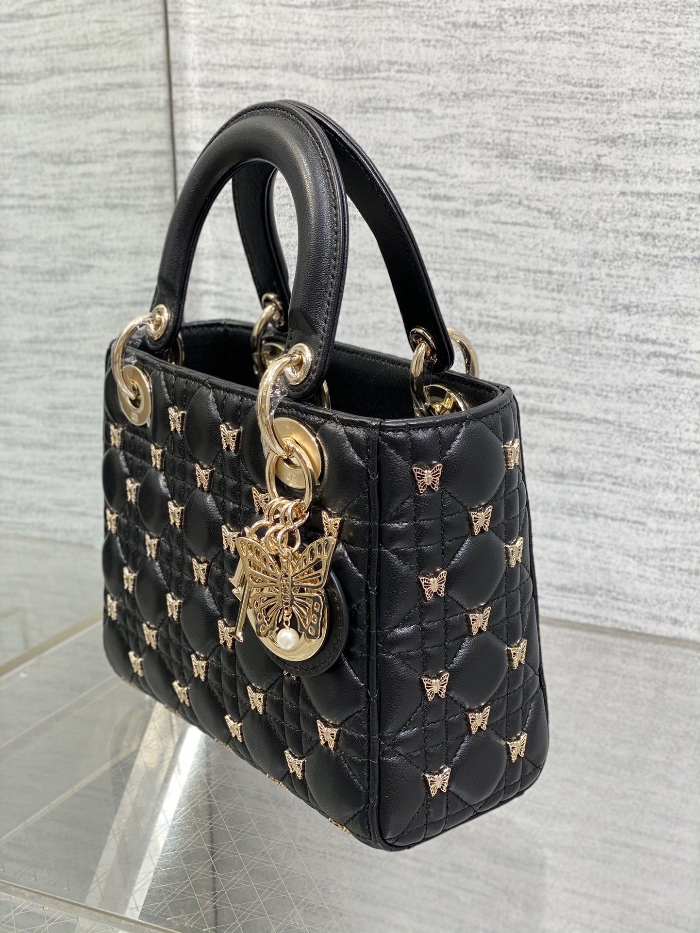 SMALL LADY DIOR Black with Butterfly Studs - Image 7