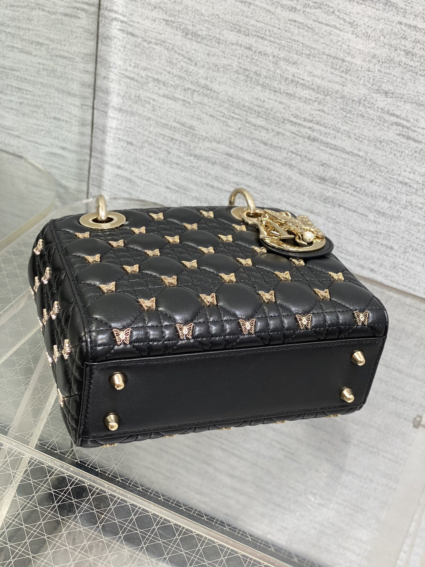 SMALL LADY DIOR Black with Butterfly Studs - Image 8