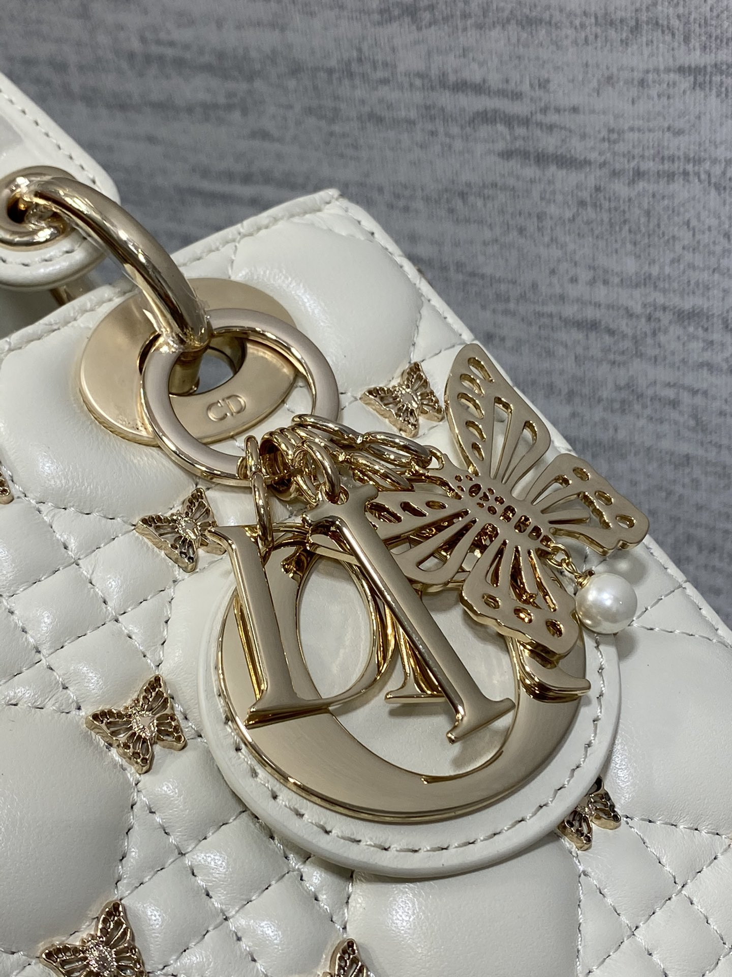 SMALL LADY DIOR White with Butterfly Studs - Image 4