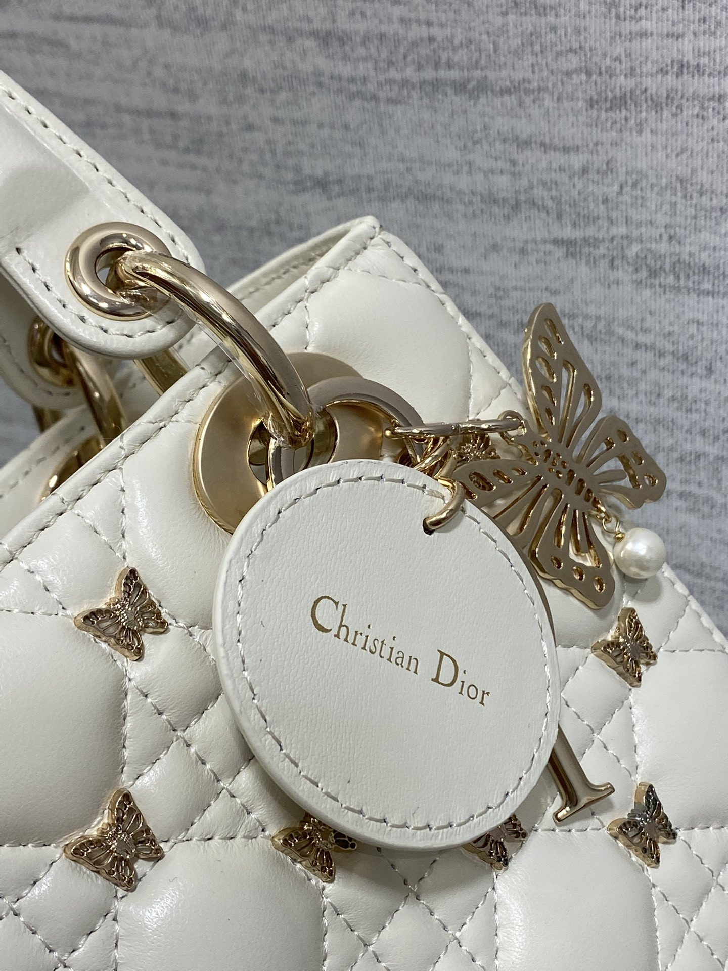 SMALL LADY DIOR White with Butterfly Studs - Image 5