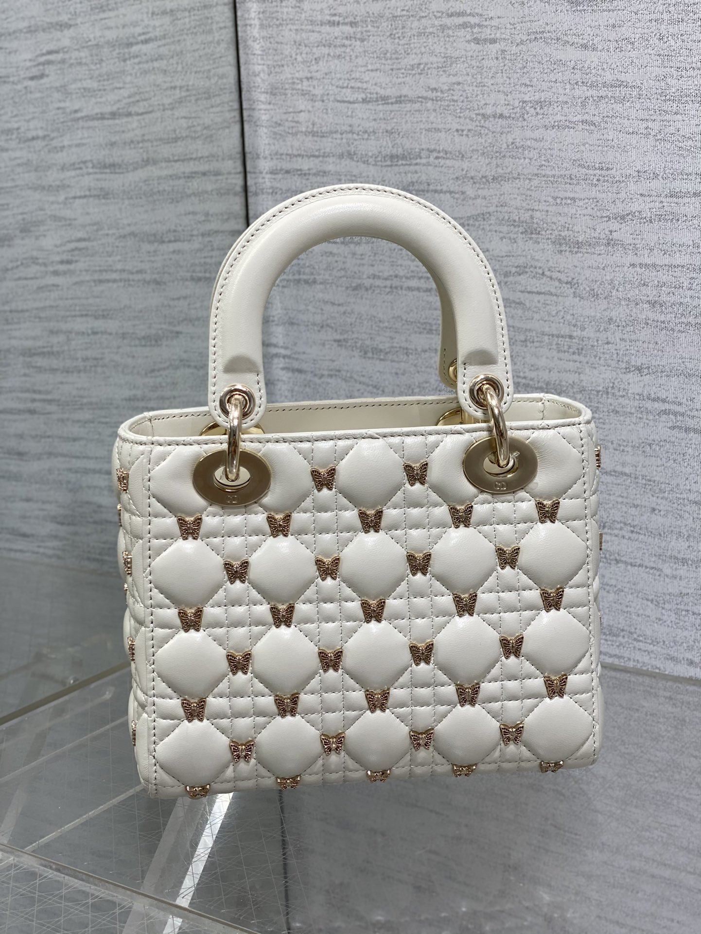 SMALL LADY DIOR White with Butterfly Studs - Image 6