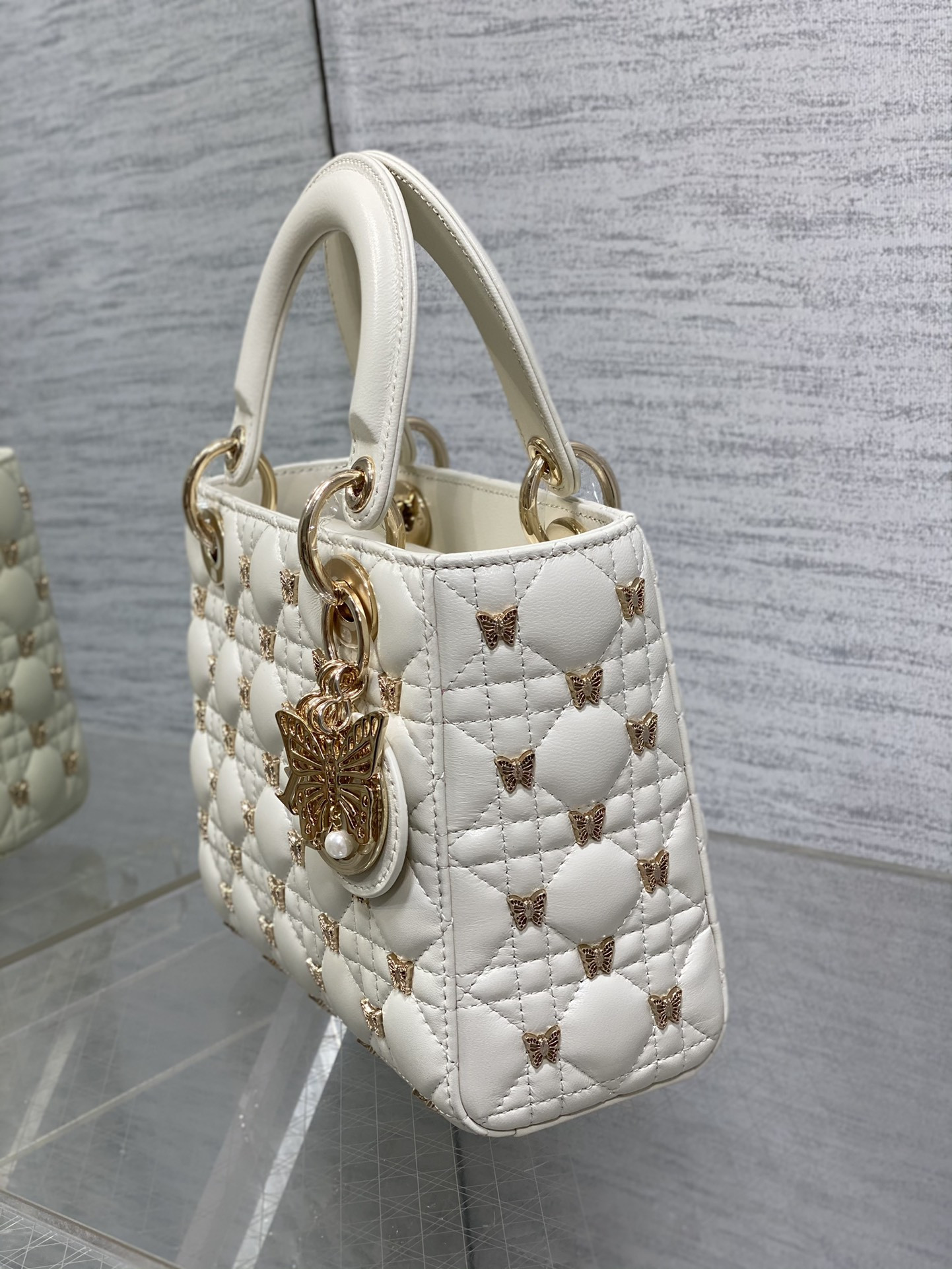 SMALL LADY DIOR White with Butterfly Studs - Image 7