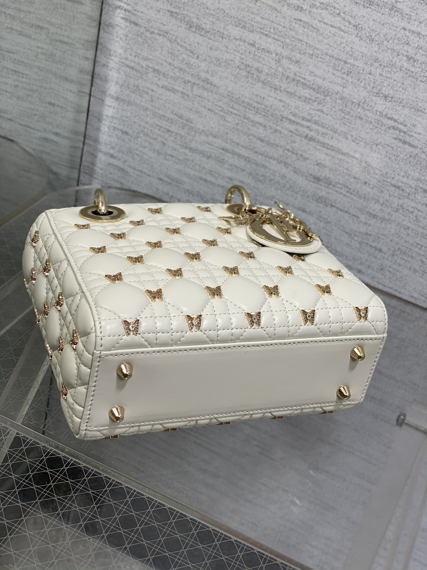 SMALL LADY DIOR White with Butterfly Studs - Image 8