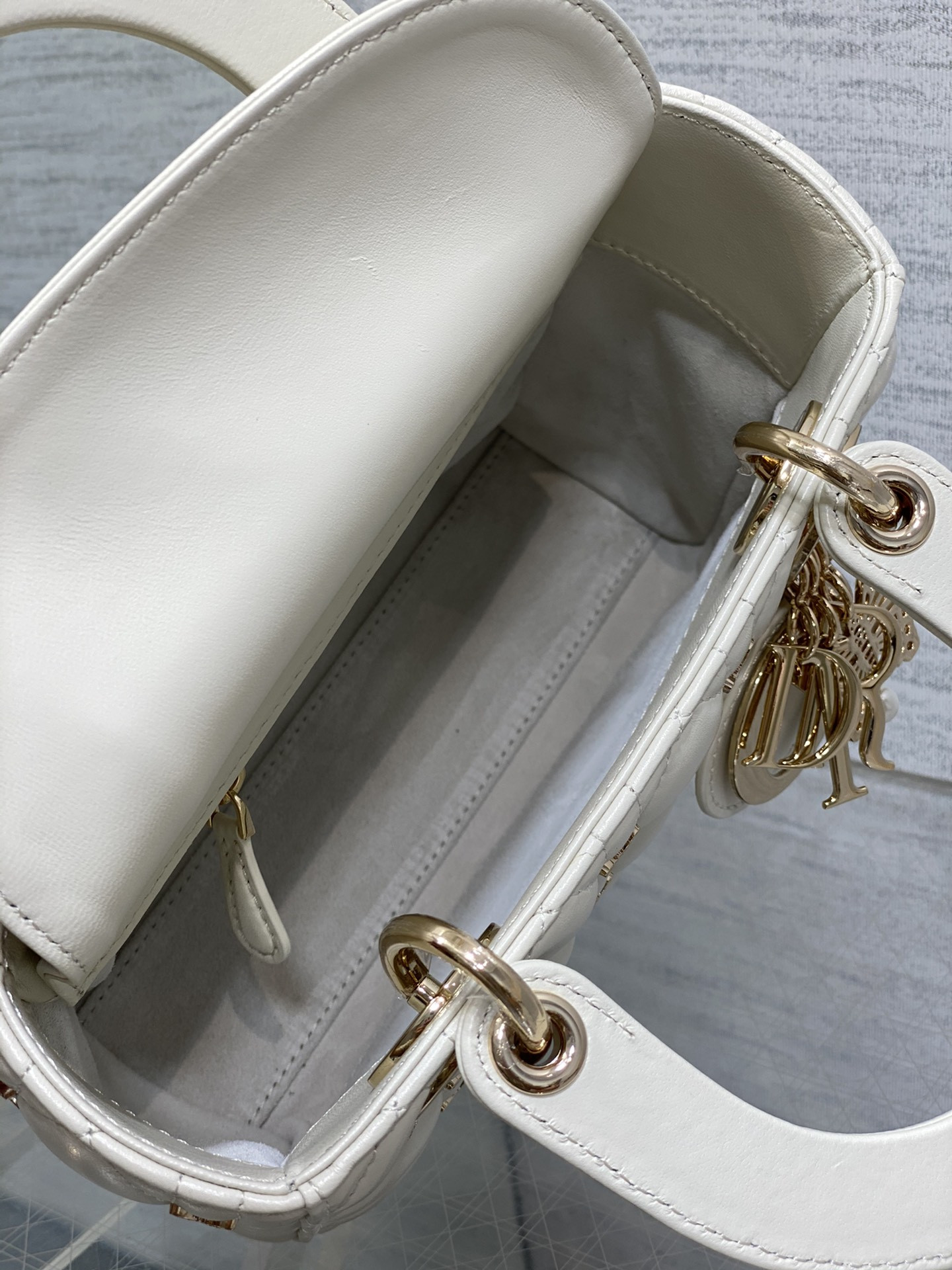 SMALL LADY DIOR White with Butterfly Studs - Image 9