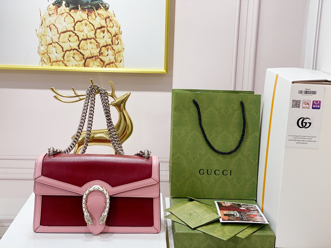 GUCCI DIONYSUS SMALL SHOULDER BAG PINK RED 11"Wx7"Hx3.5