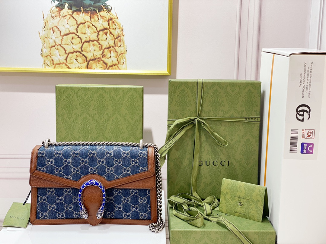 GUCCI DIONYSUS SMALL SHOULDER BAG BLUE 11"Wx7"Hx3.5