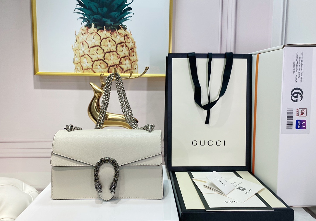GUCCI DIONYSUS SMALL LEATHER SHOULDER BAG WHITE 11"Wx7"Hx3.5 - Image 2