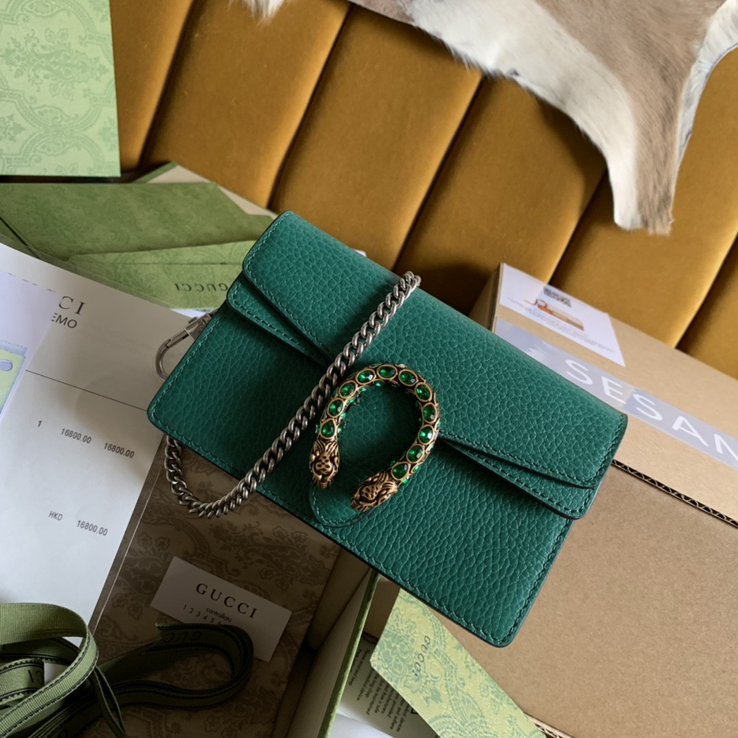 GUCCI DIONYSUS LEATHER SUPER MINI BAG GREEN 476432 (16.5*10*4cm) - Image 2